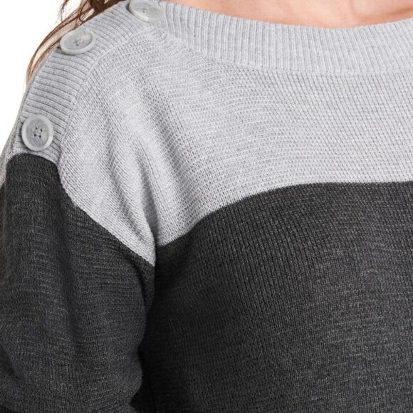 Vince Camuto Button Shoulder Stripe Top - Picture 3 of 3